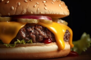 Wall Mural - Burger cheese closeup. Generate Ai