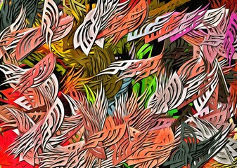 Poster - Abstract psychedelic fractal background of stylized watercolor illustration, colored chaotically blurred spots and paint strokes of different sizes and shapes