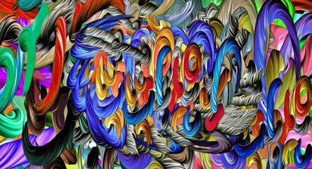 Poster - Abstract psychedelic fractal background of stylized watercolor illustration, colored chaotically blurred spots and paint strokes of different sizes and shapes