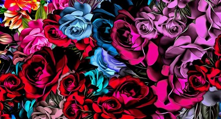 Poster - Computer graphics of abstract floral psychedelic background stylization of colored chaotic stickers in the form of leaves