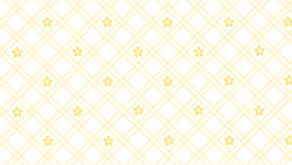 Diagonal yellow checked pattern and flowers on the white background