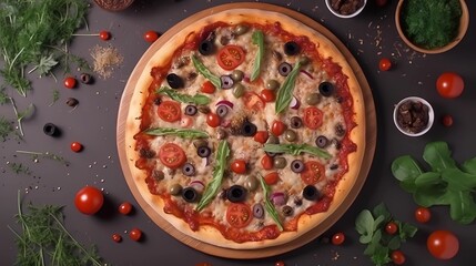 Wall Mural - Pizza with ingredients top view.