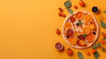 Wall Mural - Pizza with ingredients top view.