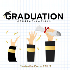 Wall Mural - Graduating graduate hand with study and education certificate on checkered paper,Flat Modern design ,Vector illustration EPS 10