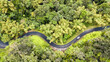 Aerial view of mountain roads in the caribbean island of Martinique.One of the most beautiful road leading to the top of the island towards the volcano.