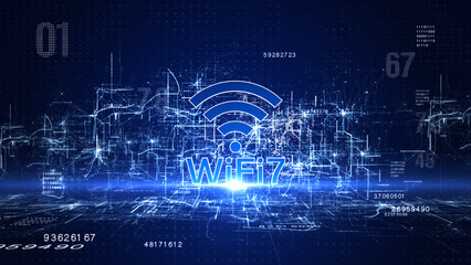 Poster - WiFi 6G future technology digital data network connections background, Technology abstract background, 3D rendering
