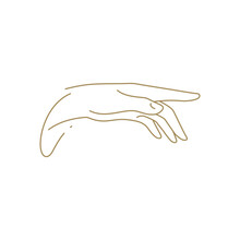 Elegant Human Hand With Palm Down Pointing Forefinger Gesture Minimalist Golden Line Art Icon Vector