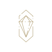 Premium Natural Gem Brilliant Carat Jewelry Attire In Geometric Golden Frame Line Art Icon Vector