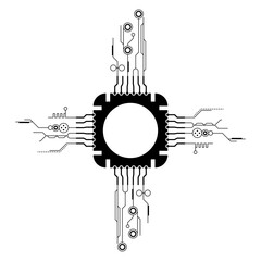 Poster - Abstract Black Simple Line Cpu, Computer, Technology Doodle Outline Element Vector Design Style Sketch Isolated On White Background Illustration