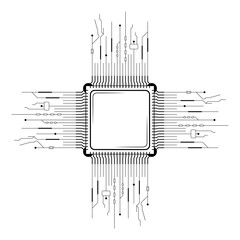 Poster - Abstract Black Simple Line Cpu, Computer, Technology Doodle Outline Element Vector Design Style Sketch Isolated On White Background Illustration