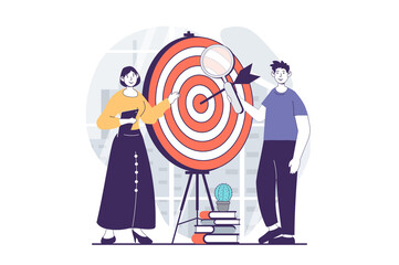 Wall Mural - focus group concept with people scene in flat design for web. man and woman creating advertising cam