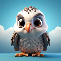 Cute Falcon, 3d cartoon, big eyes, friendly, solid background, minimalistic