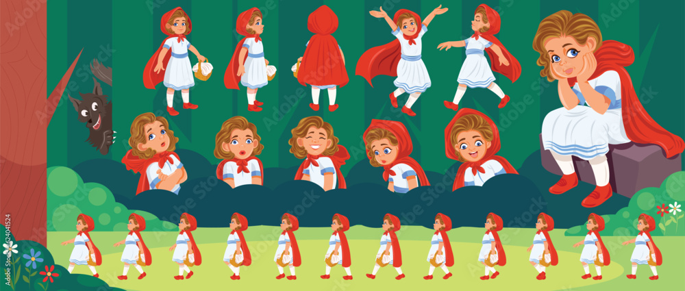 Red Riding Wood little red riding wood character model sheet Stock Vector | Adobe Stock