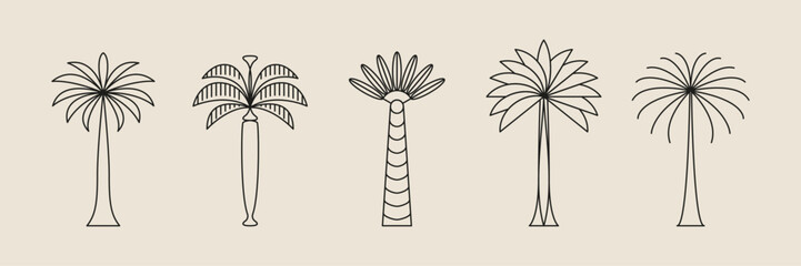 Palm tree thin line icon abstract design summer logo template modern minimal linear emblem for vacations rentals and travel services. Vector illustration