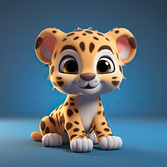 Cute Jaguar, 3d cartoon, big eyes, friendly, solid background, minimalistic