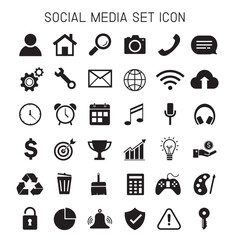 Sticker - social media set icon on white background. function manu on telephone set symbol. business and finance concept. vector illustration flat design.