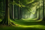 Fototapeta Dziecięca - Beautiful background of trees in the forest covered with grass