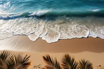 Wall Mural - Paysage d'une plage avec des vagues et cocotiers , ia