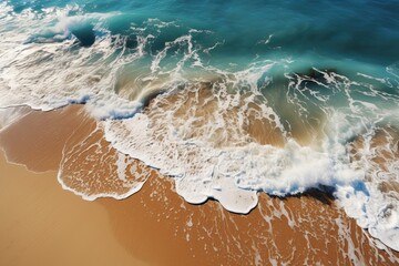 Wall Mural - Paysage d'une plage avec des vagues et cocotiers , ia