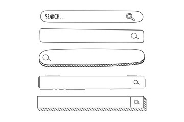 search bar in sketch doodle style. hand drawn web icons navigation frame set. illustration vector is
