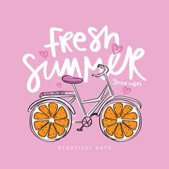 Summer concept typography, bike bicycle drawing. Vector illustration design for fashion graphics, t-shirts, prints, posters, gifts, stickers.