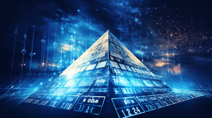 Wall Mural - Double exposure of high technology, pyramid of digital information.
Modified Generative Ai Image.