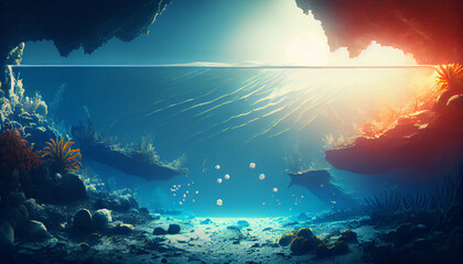 Wall Mural - Suoer Realistic Marine landscape under the sunlight, created with AI tool