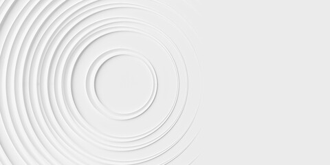 Many concentric random offset white rings or circles background wallpaper banner flat lay top view from above with copy space