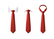 3d realistic vector icon illustration set. Red neck ties with and without white collar. Isolated on white.