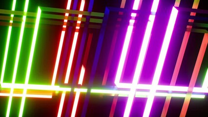 Canvas Print - Flashing lights colorful square ribbons overlap vj loop