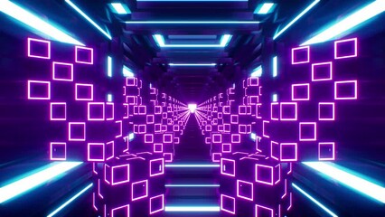 Wall Mural - VJ Loop of Neon Light Box Corridor