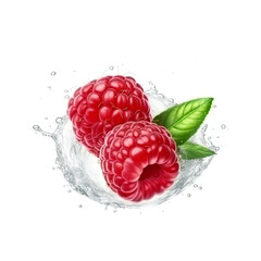 Canvas Print - Raspberries with water splash.