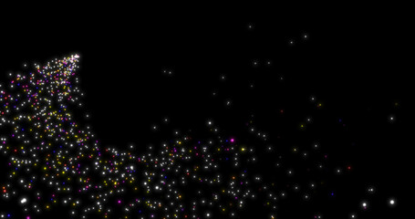 Wall Mural - A trail of flying multi-colored sparkling particles moving along a curve.