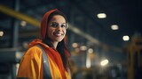 Fototapeta  - portrait of a female worker in warehouse, logistics and International export business concept