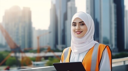 Poster - Muslim female architect. Arab architect are planning new project with generative ai