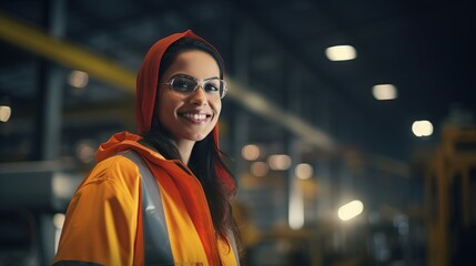 Canvas Print - portrait of a female worker in warehouse, logistics and International export business concept