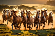 Running Horses In The Desert Generated Ai Technology