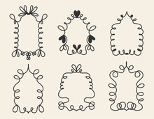 Collection Of Black Openwork Hand-drawn Frames. Decor Elements. Vector Frames In Cartoon Style.