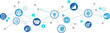 Teamwork vector illustration. Blue concept with icons related to cooperation, help & support among colleagues, project goals, networking, team meeting, workplace unity, employee bonding, collaboration