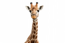 Funny Giraffe Face Isolated On White Background. High Quality Photo