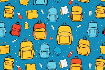 school backpacks on a blue background, Generative AI