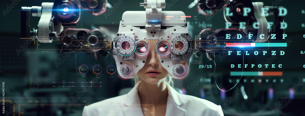 Doctor At A Optical Clinic With Futuristic Ophthalmoscope Equipment