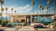 A Sprawling California Bungalow. A Vintage Car Parked Out Front.