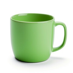 Green mug, coffee mug with green handle, large ceramic mug, porcelain mug, tea mug on isolated white background.