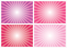 Pink Sunburst Pattern Background Set. Sunbeam Backdrop With Rays. Summer Banner. Vector Illustration.	