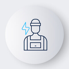 Poster - Line Electrician technician engineer icon isolated on white background. Colorful outline concept. Vector