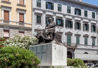 Wall Mural - Bronze statue of Italian opera composer Giuseppe Verdi, erected in 1906 in San Giovanni square, Trieste city center, Italy