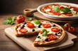© MuhammadTalha - Freshly baked pizza closeup served on a traditional wooden pan - Generative AI