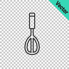 Sticker - Black line Kitchen whisk icon isolated on transparent background. Cooking utensil, egg beater. Cutlery sign. Food mix symbol. Vector