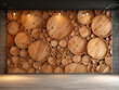 Circle wooden wall design on empty room interior background. Modern design architect space. Ai Generative Illustration.